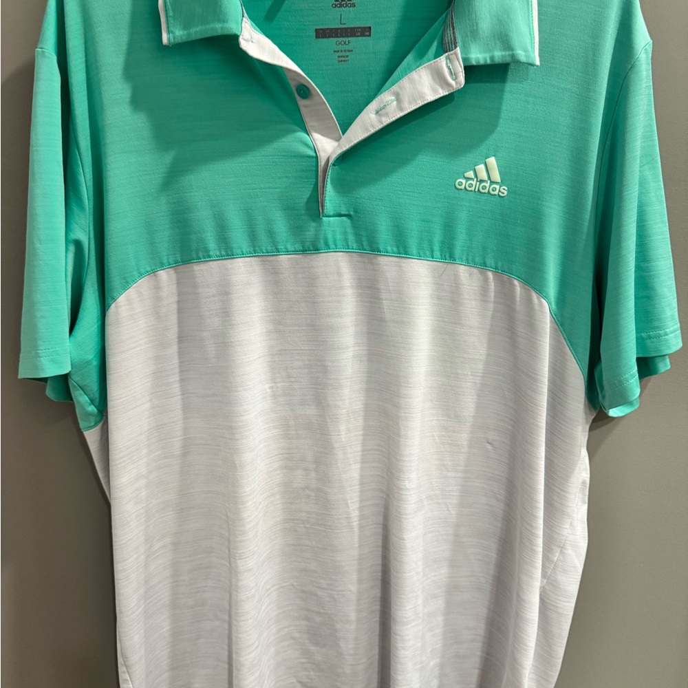 Adidas Men's Mint and Light Gray Polo Shirt